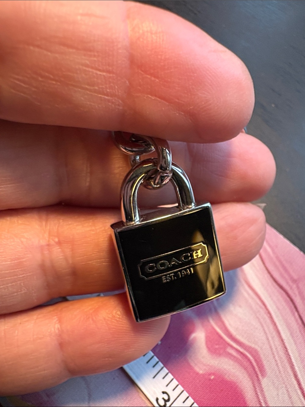 Coach Silver Tone Padlock Keychain with Black Enamel - Picture 3 of 3